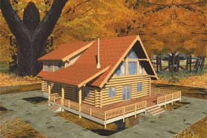แบบบ้านไม้ Log Cabin สวยฟินมีระเบียงกว้าง