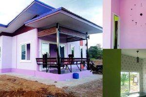รีวิว บ้านโมเดิร์นหลังเล็ก สีม่วงอมชมพู 2 ห้องนอน 1 ห้องน้ำ งบประมาณ 4.3 แสนบาท